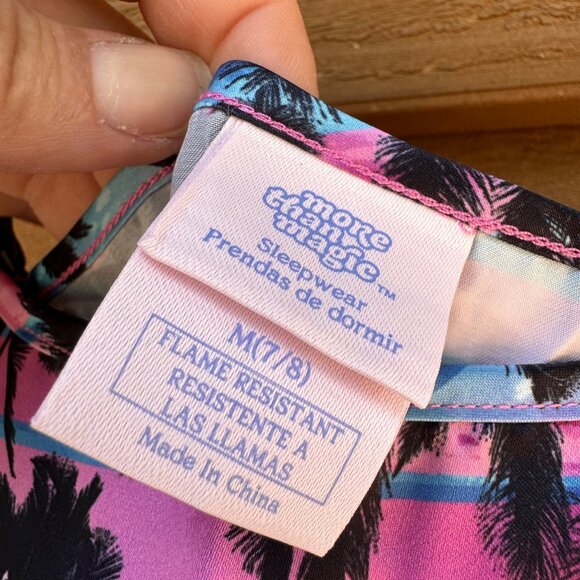 More Than Magic Girls Sleepwear Top Pink Blue Tropical Palm Tree Print Size 7/8 - Picture 2 of 8